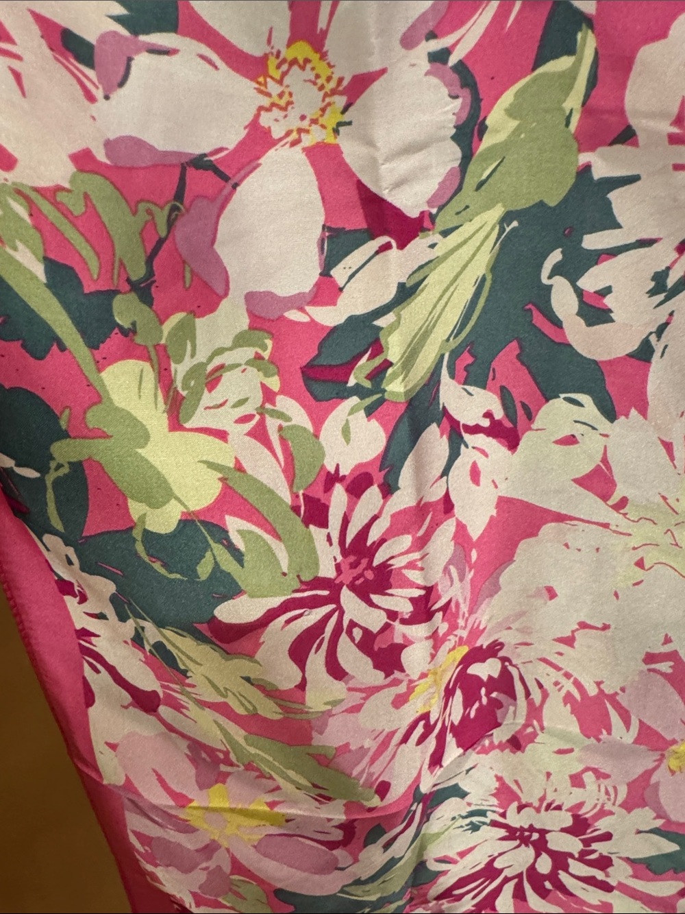 Vibrant Pink Floral Satin Scarf - Picture 2 of 6